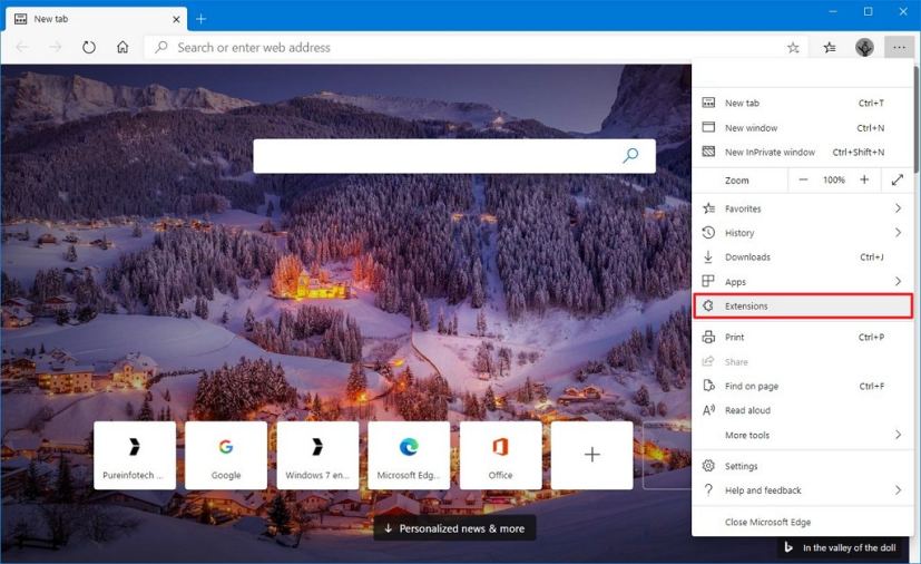 Option d'extensions Microsoft Edge Chromium