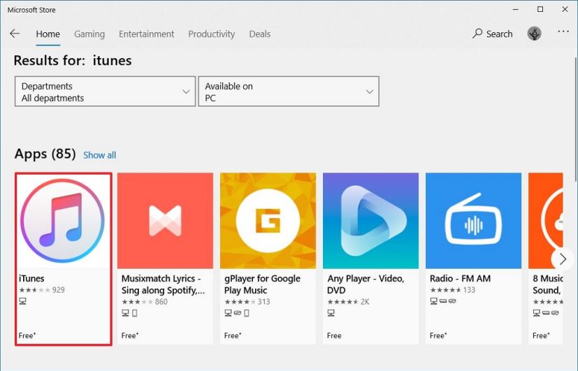 iTunes dans le Microsoft Store