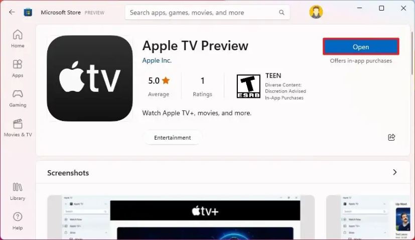 Microsoft Store installer Apple TV