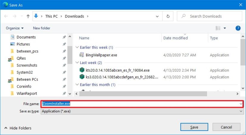 Téléchargement du programme d'installation de Zoom