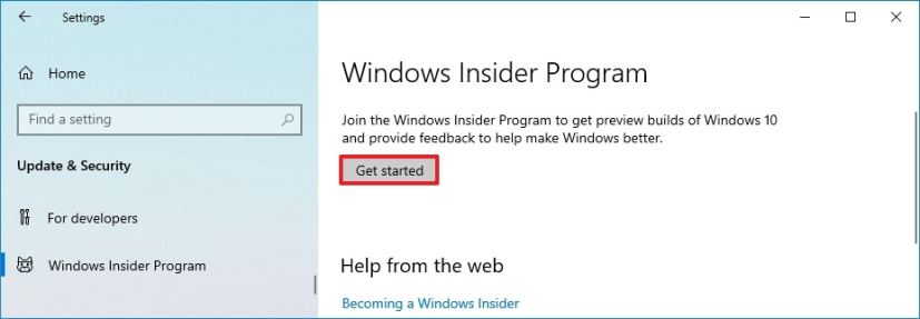 Paramètres du programme Windows Insider