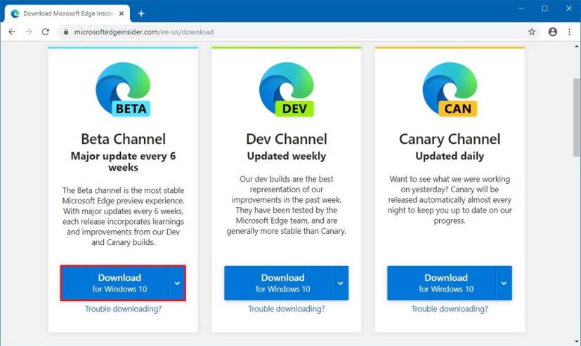 Téléchargez la version bêta de Microsoft Edge Chromium