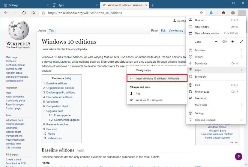 Installation d'applications Web sur Microsoft Edge Chromium