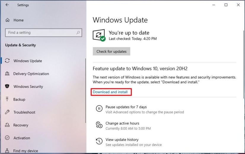 Installation de la mise à jour des fonctionnalités de Windows 10