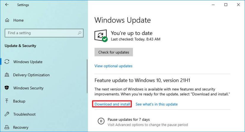 Mise à niveau de Windows 10 21H1 à partir de 20H2 ou 2004