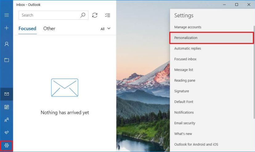 Option de personnalisation de Windows 10 Mail