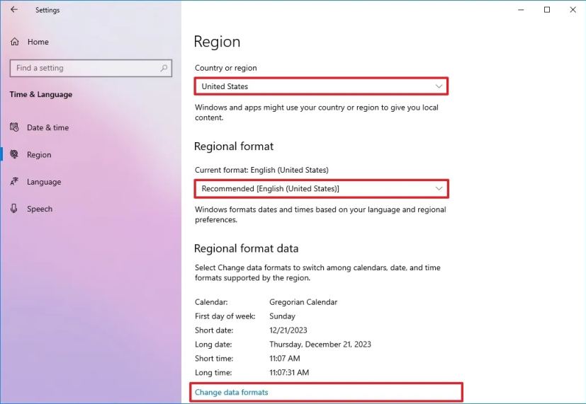 Formats de données régionaux sur Windows 10