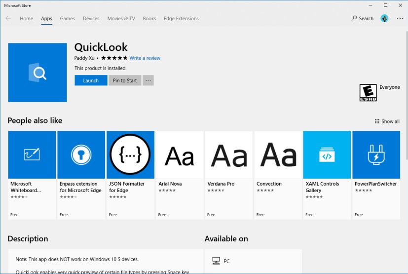 Application QuickLook pour Windows 10