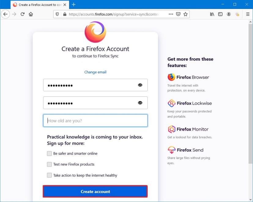 Créer un compte Firefox