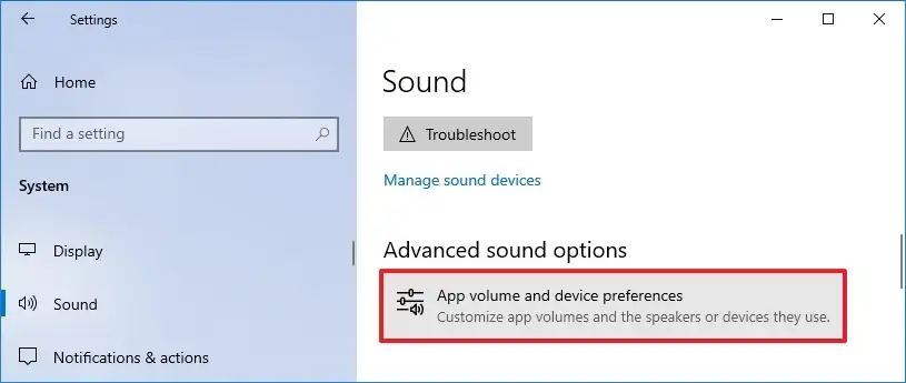 Volume de l'application Windows 10 et préférences de l'appareil