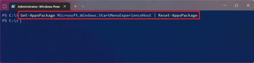 PowerShell réinitialiser le menu Démarrer