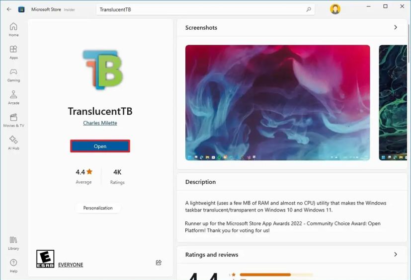 TranslucentTB pour Windows 10