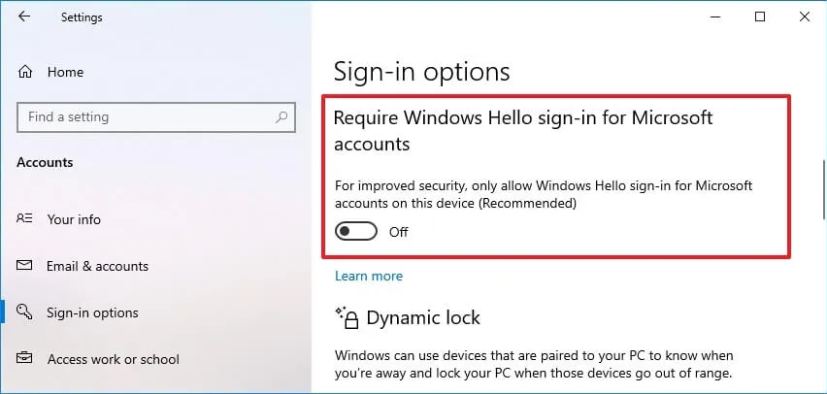 Exiger la connexion à Windows Hello pour les comptes Microsoft