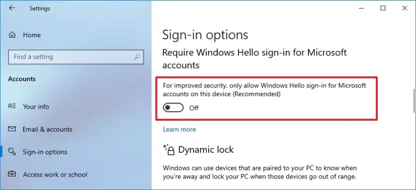 Désactivez Windows Hello pour les comptes Microsoft