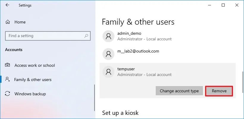 Paramètres de la famille Windows 10 et des autres utilisateurs