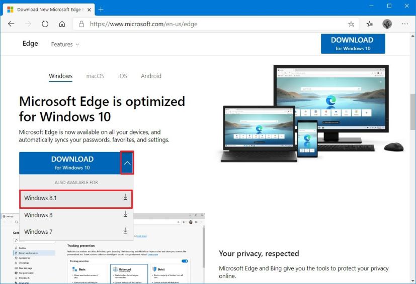 Téléchargement de Microsoft Edge pour Windows 7, Windows 8 et Windows 8.1