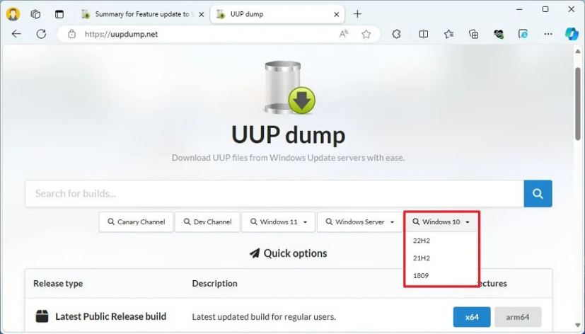 UUP dump ancien téléchargement ISO