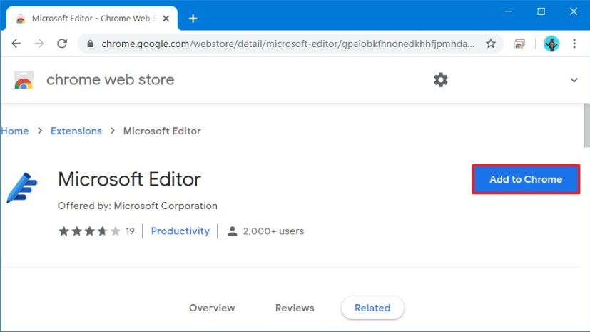 Extension Microsoft Editor pour Chrome