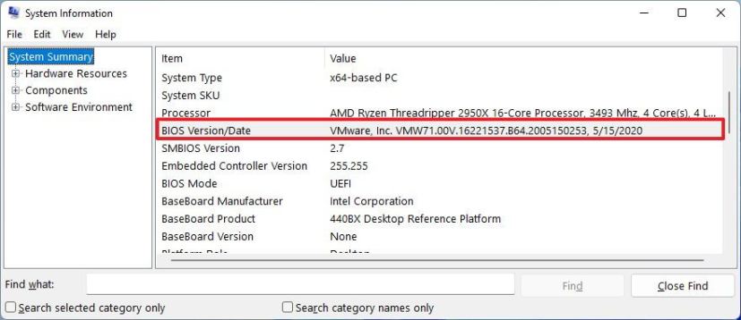 Informations sur la version UEFI