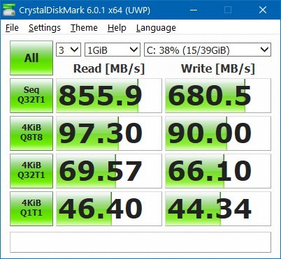 Résultats du test CrystalDiskMark