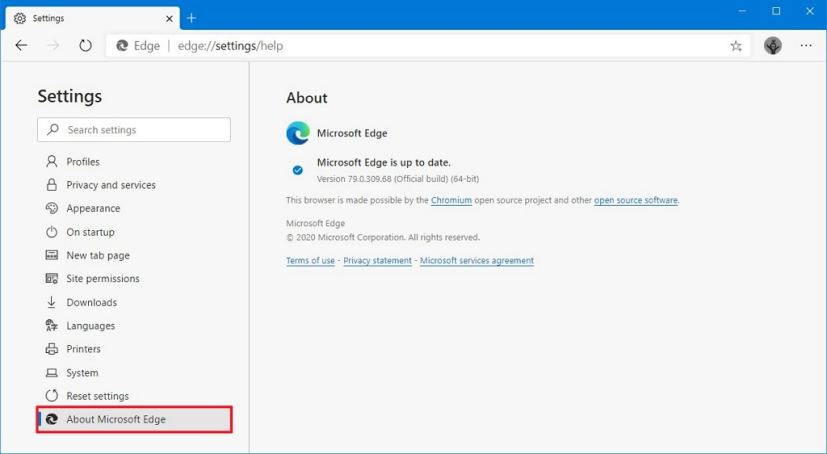 Microsoft Edge recherche les mises à jour