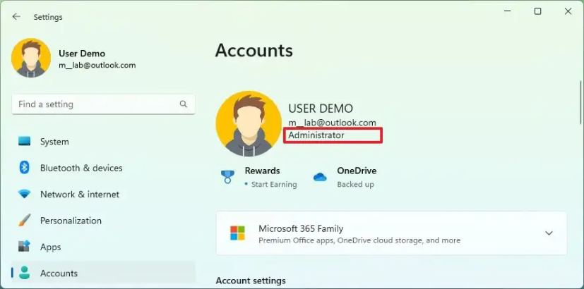 Windows 11 vérifie le compte administrateur