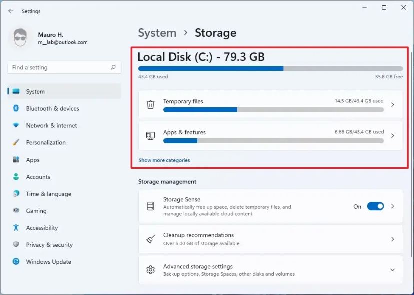 Utilisation du stockage Windows 11