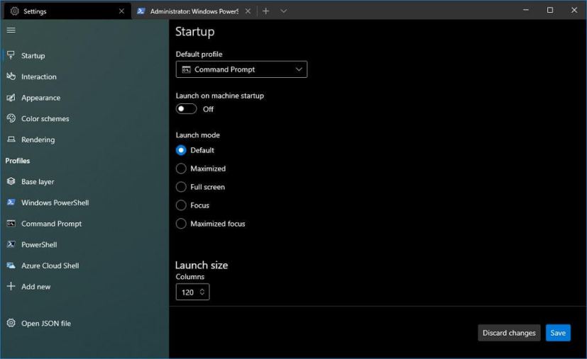 Paramètres de démarrage du terminal Windows