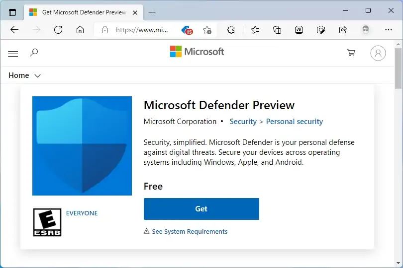 Page produit Microsoft Defender