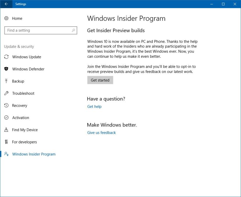 Configuration de Windows Insider