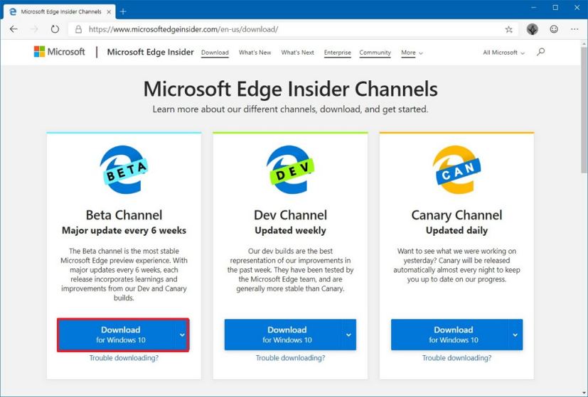 Téléchargez la version bêta de Microsoft Edge Chromium pour Windows 10