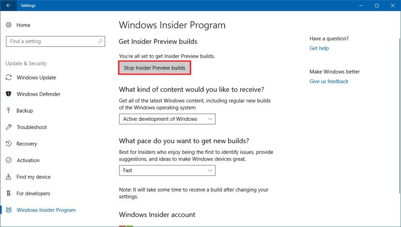 Se désinscrire du programme Windows Insider