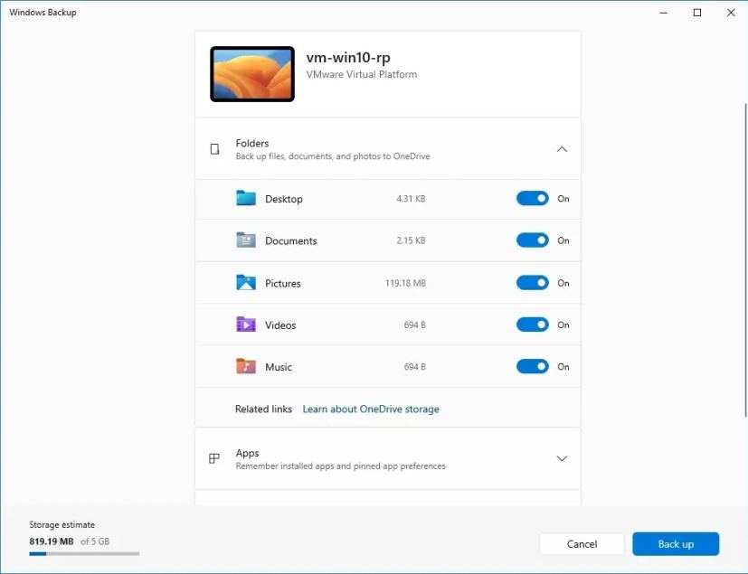 Nouvelle application de sauvegarde Windows 10