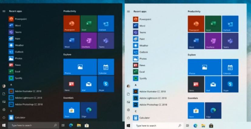 Menu Démarrer de Windows 10 avec Live Tiles (source : Microsoft)