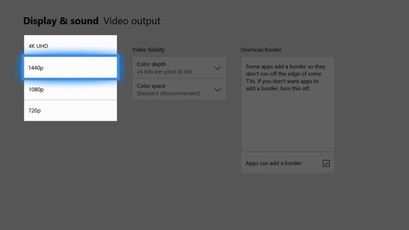 Paramètres Xbox One 1440p