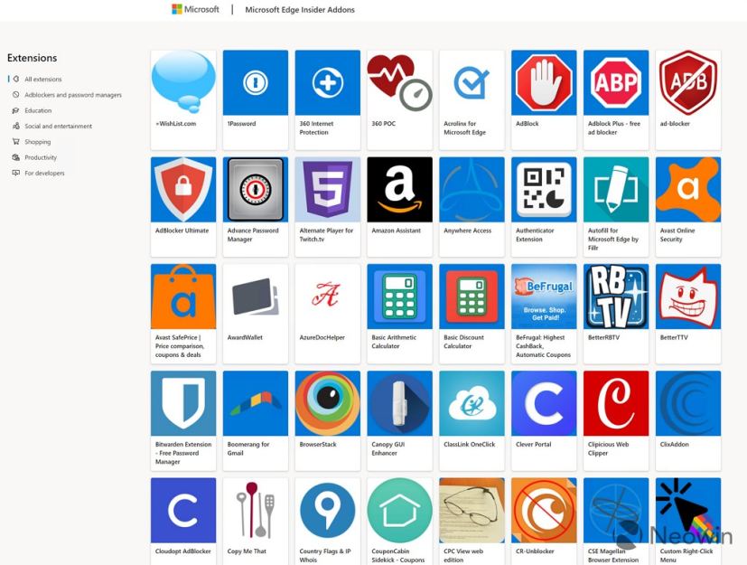 Extensions du Microsoft Edge Store