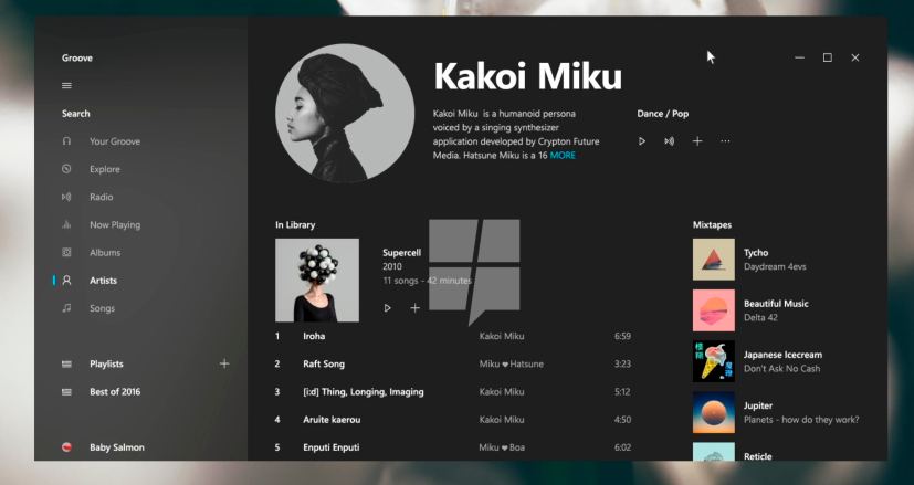 Groove Music à l'aide de l'interface Project Neon (concept)