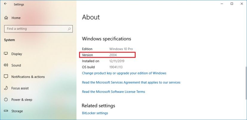 Informations sur Windows 10 version 2004