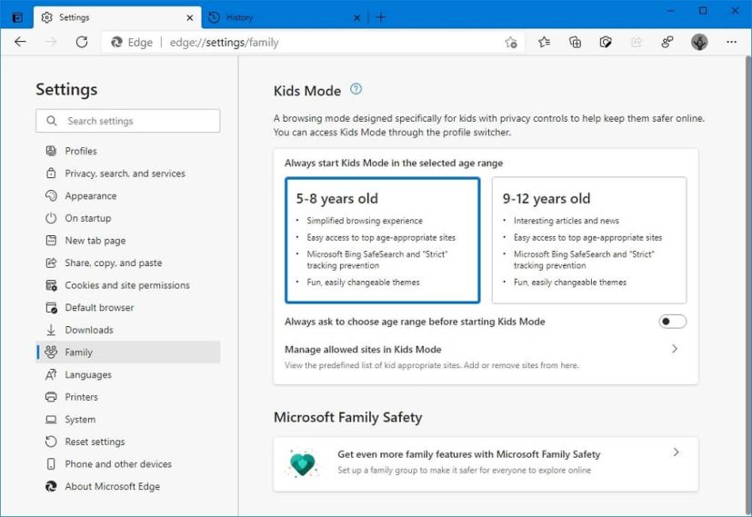 Mode enfants Microsoft Edge