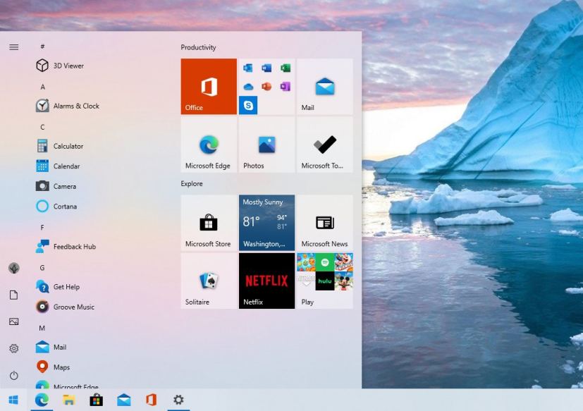 Windows 10 20H2 nouveau menu Démarrer