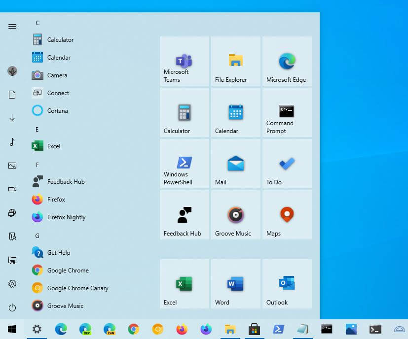 Windows 10 20H2 nouveau menu Démarrer