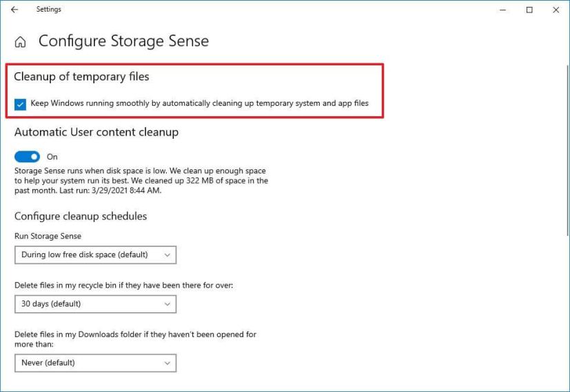 Configurer le sens du stockage