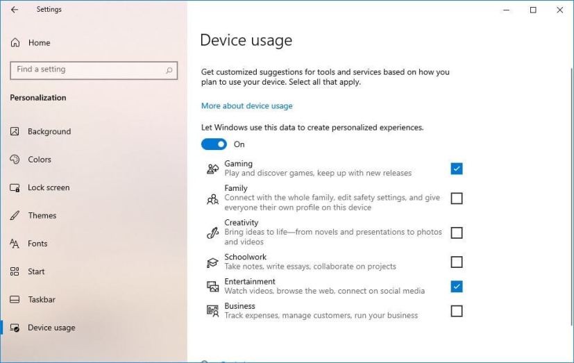 Paramètres d'utilisation de l'appareil