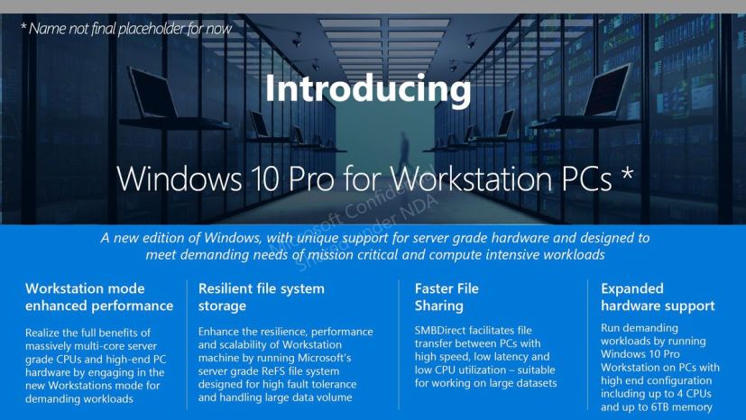 Windows 10 Professionnel pour les PC Workstation (fuite de diapositive)