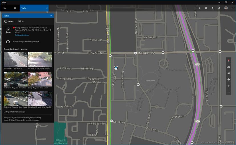 Application Maps avec mode sombre pour Windows 10 Redstone 2 