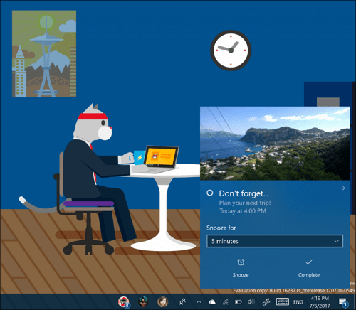 Les notifications battent sur Windows 10 build 16237