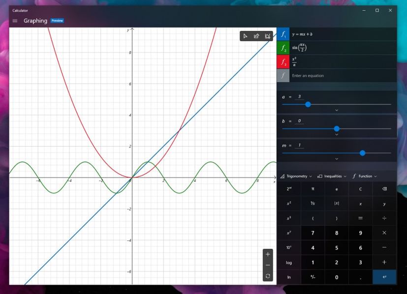 Calculatrice Windows avec fonctionnalité graphique (source : Microsoft)