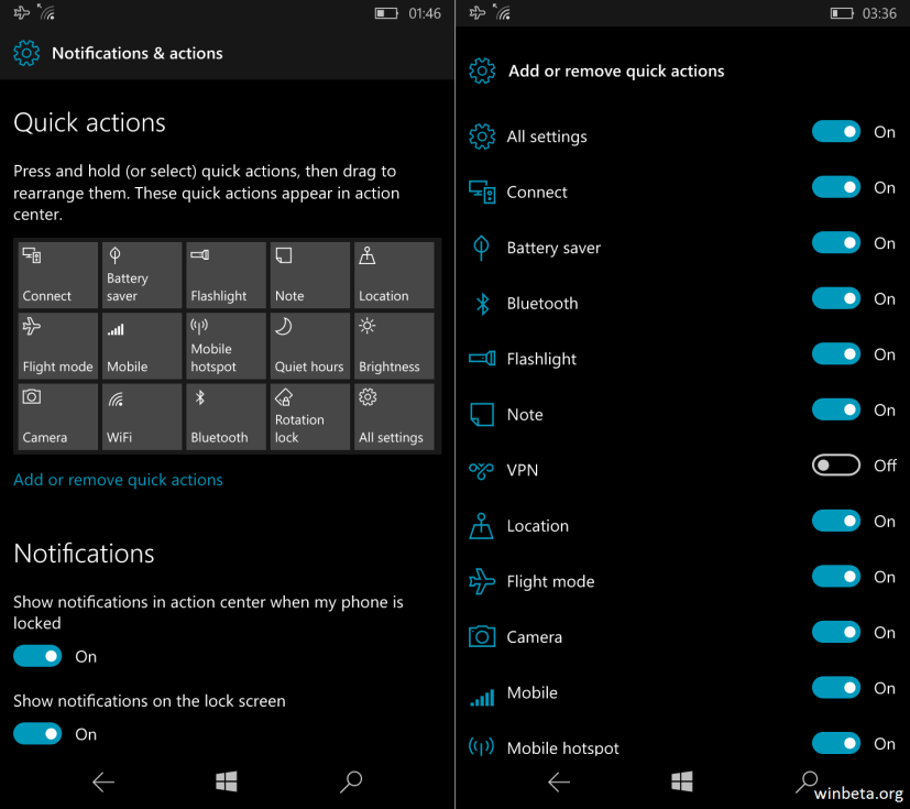 Windows 10 nouveau bouton glisser-déposer Actions rapides dans le Centre de maintenance