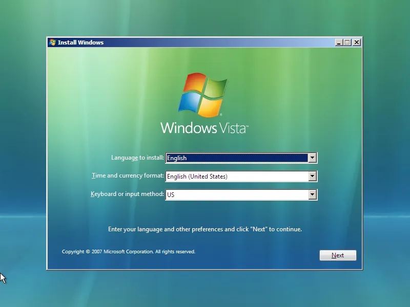 Assistant d'installation de Windows Vista