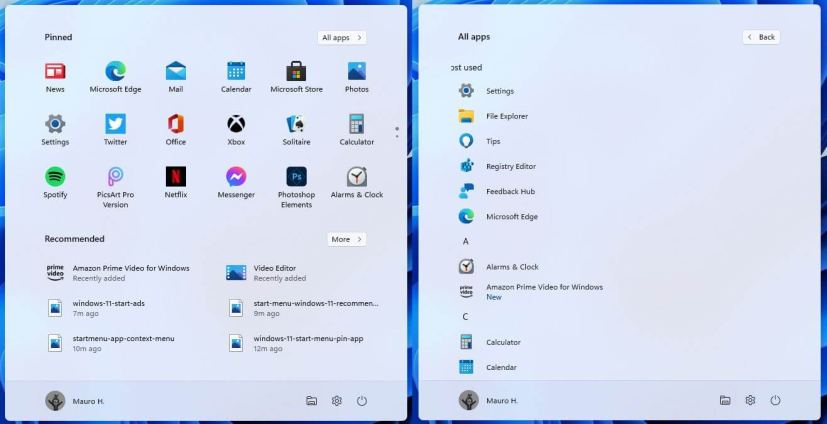 Menu Démarrer de Windows 11 Liste de toutes les applications